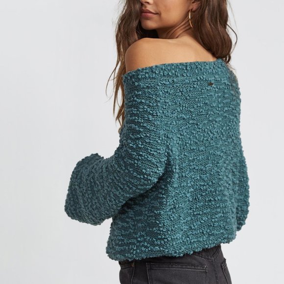 Billabong Off The Beat Sweater Texture Knit Off The Shoulder Bell Sleeves - Picture 3 of 6